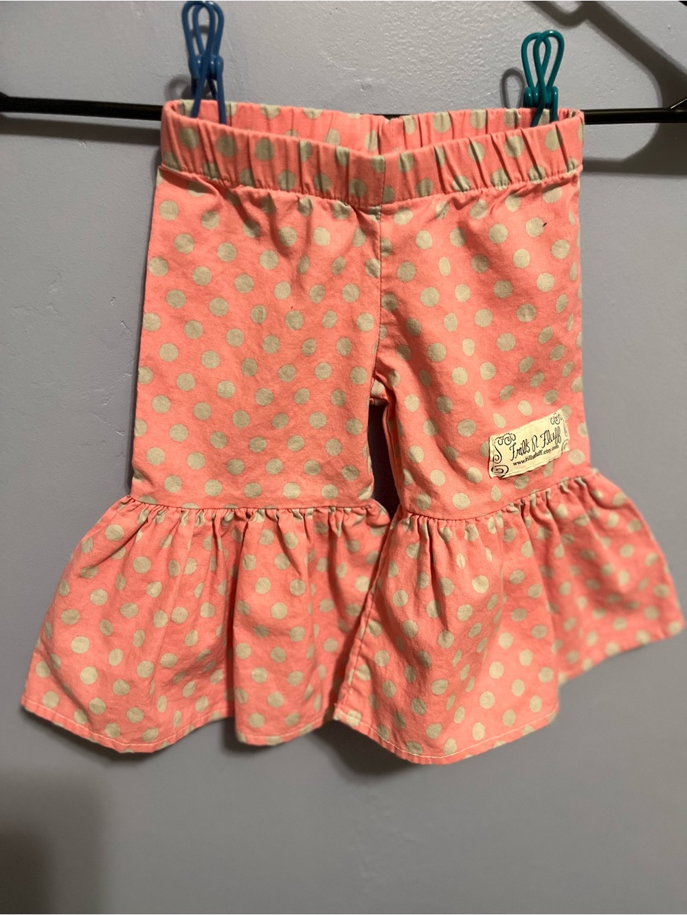 Peach Polka Dot Ruffle Girl's Pants with Patch